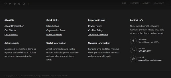 Thème Blocksy (version 3 lignes, 4 colonnes centrales de Creative themes)