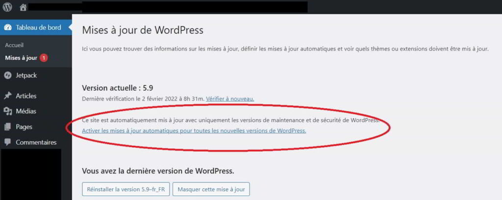 Mises à jour WordPress, thème et plugins 1