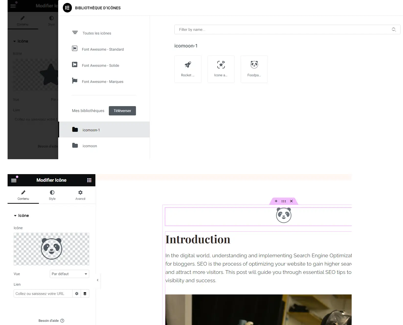 Exemple d'utilisation des icones personnalisées dans les widgets elementor
