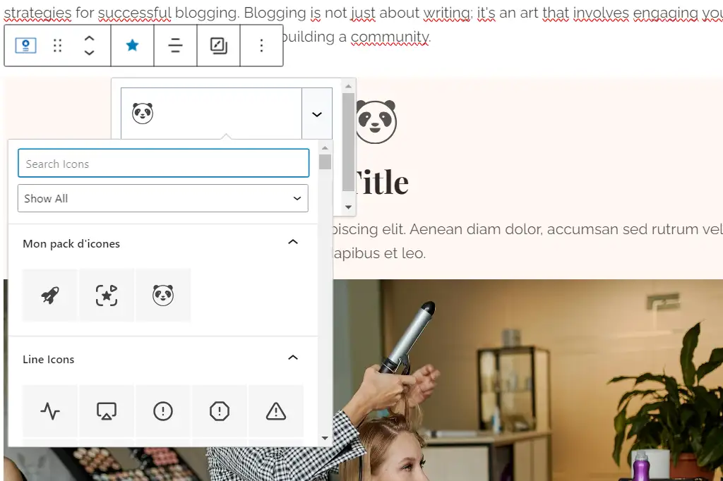 Exemple d'utilisation des icones personnalisées dans les blocks Kadence