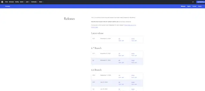 Télécharger une version antérieure de WordPress